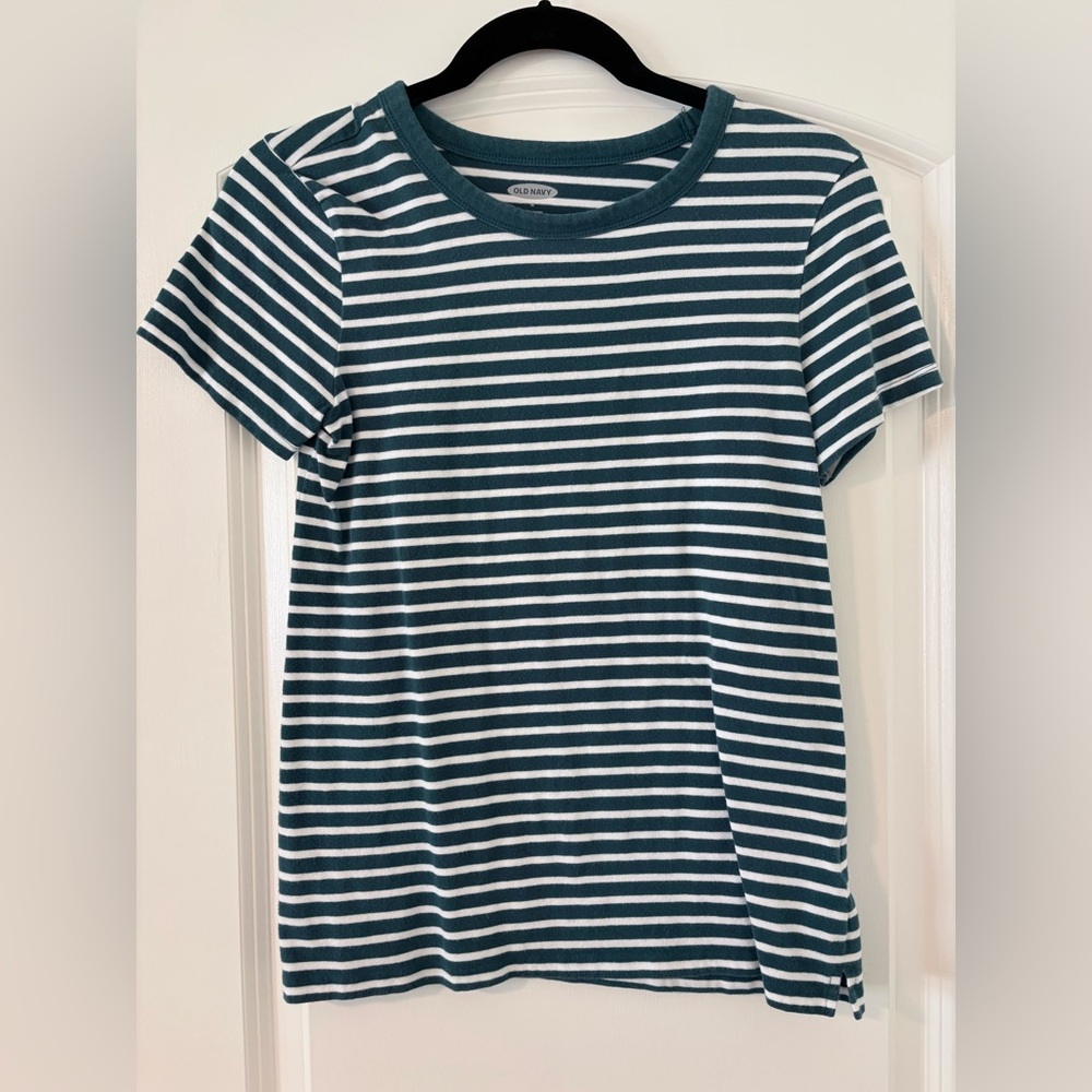 Old Navy Teal and White Striped Tee